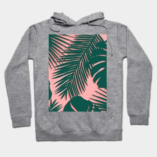 Coral Pink and Green Tropical Leaves Hoodie